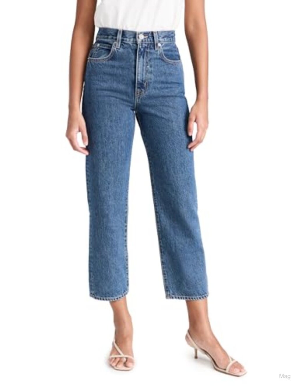 Mid-Weight Non-Stretch Denim Crop Jeans High Rise Straight Leg